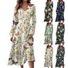 Женское повседневное модное длинное платье с V-образным вырезом и длинным рукавом с цветочным принтом