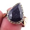 Natural Blue Sunstone Gemstone 925 Sterling Silver TwoTone Gift Ring S.9 O5I37