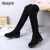 2024 Ladies Shoes Square Low Heel Women Over The Knee Boots Black Round Toe Woman Motorcycle Boots Dfc45