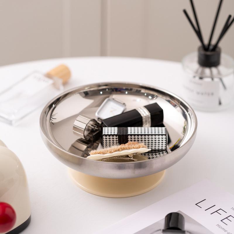 Скандинавский стиль Инс Нержавеющая сталь Фруктовница на высокой ножке Настольный поднос для хранения мелких закусок и орехов Фруктовница