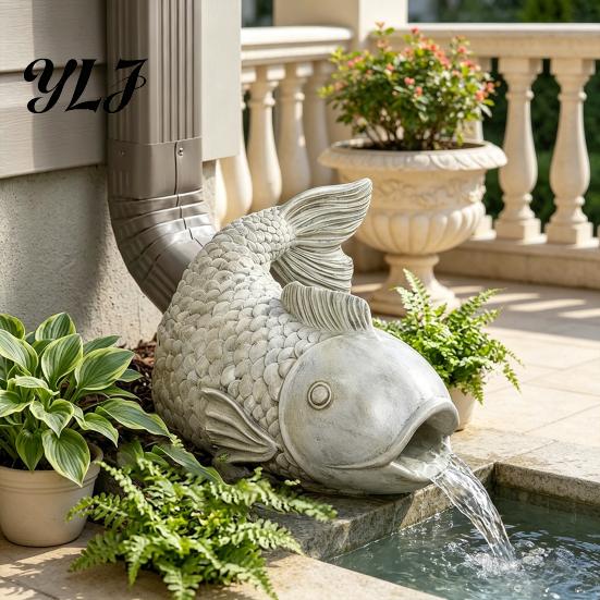 Fish Gutter Downspout Decor Shape Rainwater Diverter, Decorative Statue, Functional Exterior Wall Ornament Outdoor Sculpture for Garden Patio