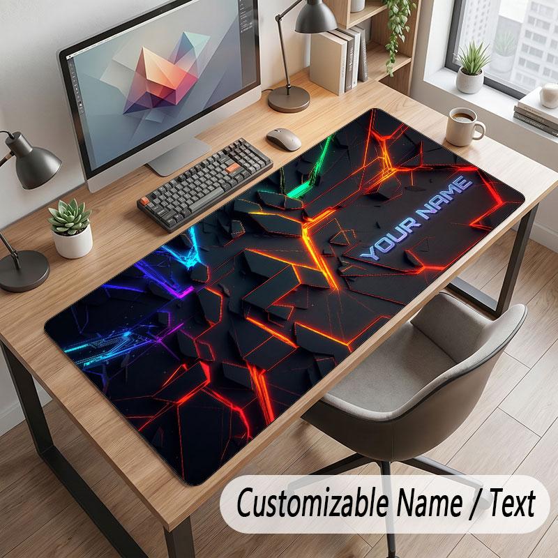 Abstract Geometric Theme Customized Mouse Pad Personalized Print Name Text Desk Mat For Home Office Table Decor