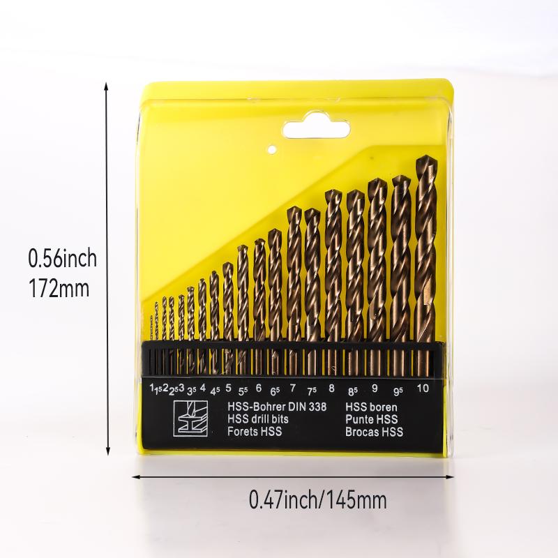 19 Piece Set, Woodworking Metal Drill Straight Shank High-Speed Steel Fried Dough Twists Drill Suitable for Metal Brick Concrete
