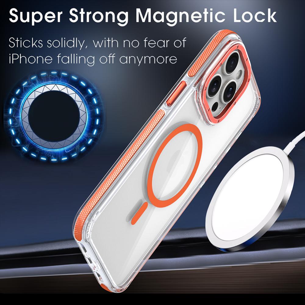 Чехол для iPhone 15 14 13 12 11 Plus Pro Max с цветной рамкой, магнитный чехол Magsafe для беспроводной зарядки, прозрачный корпус, защита от падения, чехлы