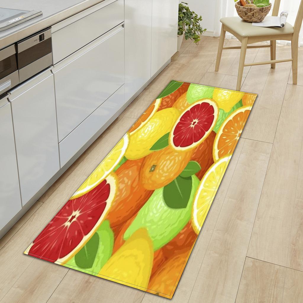 Кухонный коврик со свежими фруктами и овощами. Мягкий утолщенный кухонный коврик. Водонепроницаемый нескользящий маслостойкий напольный коврик.
