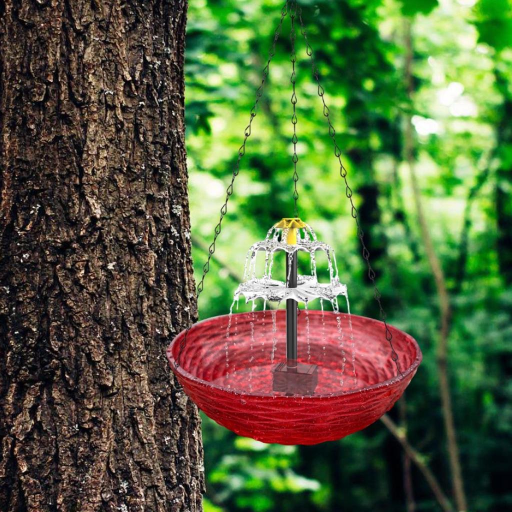 Hanging Bird Bath with Solar Energy for Outdoor Spaces 9.25inchx9.25inchx19.69inch