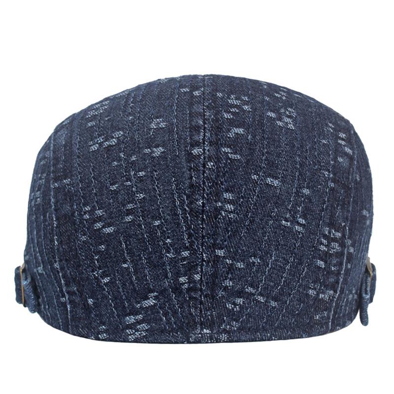 Spring Summer Solid Color Newsboy Caps Men Washed Denim Cotton Flat Peaked Cap Women Painter Beret Hats
