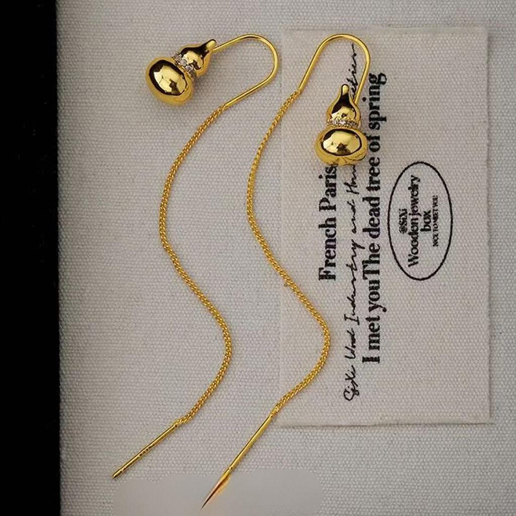 1011 New Chinese style gilt small gourd fringed ear line women's retro light luxury high-end temperament earrings