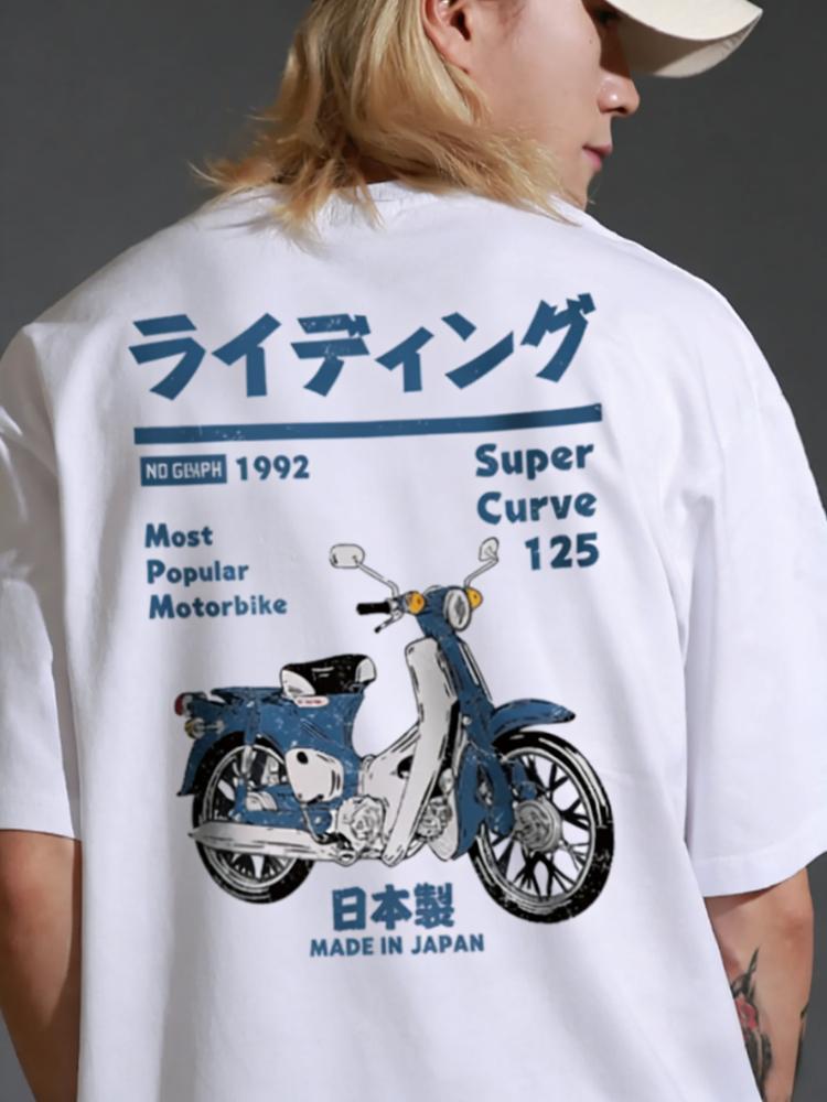 Japanese Motorbike Graphic Tops Unisex Retro Print Tshirt Harajuku Streetwear Tee Unisex Cotton Vintage Fashion Short Sleeve Top