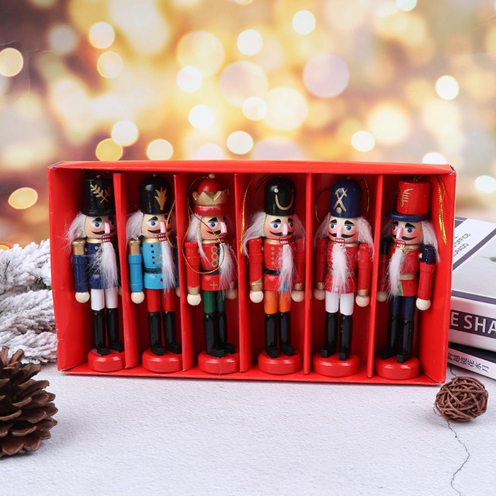 6pcs/set Colorful Soldier Puppet Pendant Figurines Nutcracker Doll Christmas Ornaments
