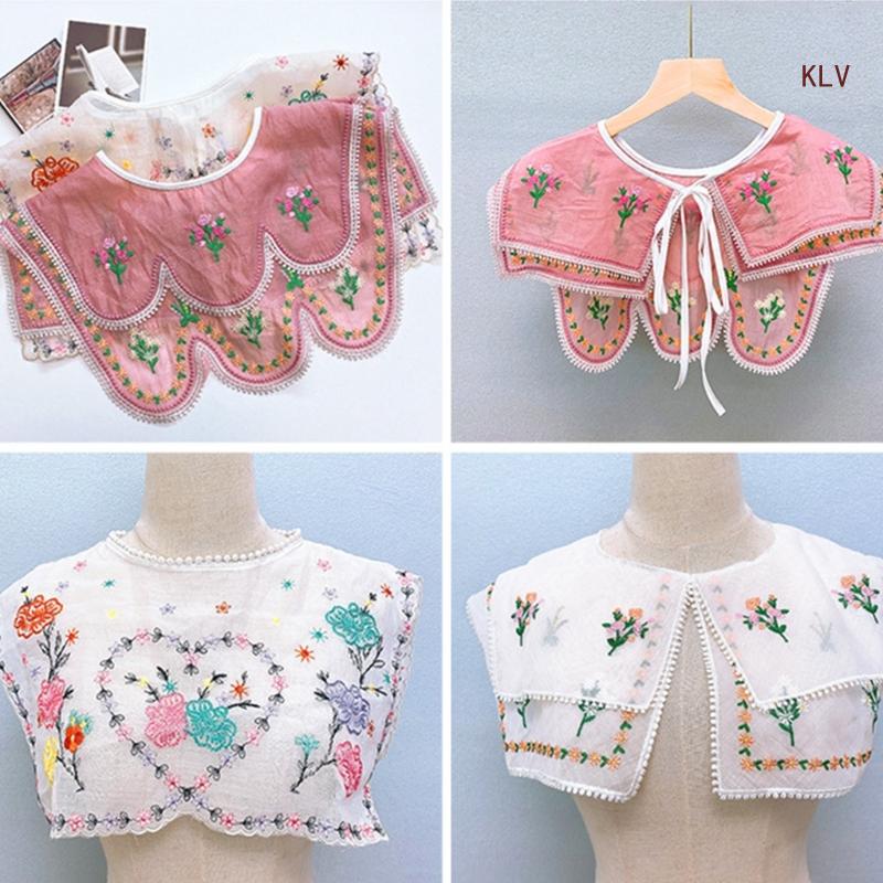 Вышитый цветочный воротник Элегантный съемный фальшивый воротник шаль Винтажный воротник для платья-костюма