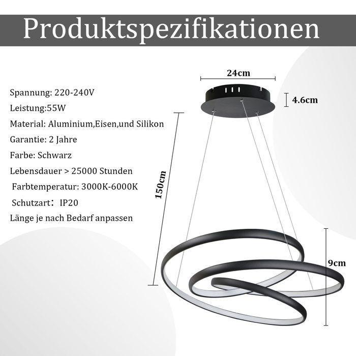 Lampe suspendue LED - NETTLIFE - 50 cm - Dimmable - Télécommande incluse - 55W
