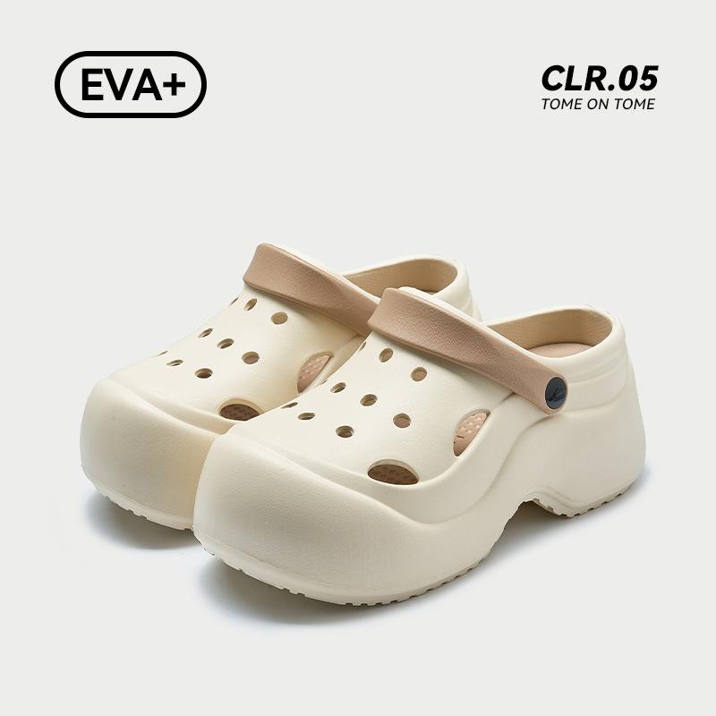 Женские туфли с толстой подошвой, увеличивающие рост, с отверстиями, дышащие пляжные туфли, летние нескользящие шлепанцы с закрытым носком