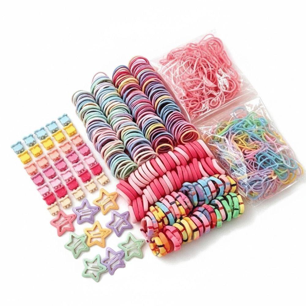 875Pcs Colorful Kids Hair Accessories Set Sweet Hair Clips Elastics Ponytail Holders For Girls