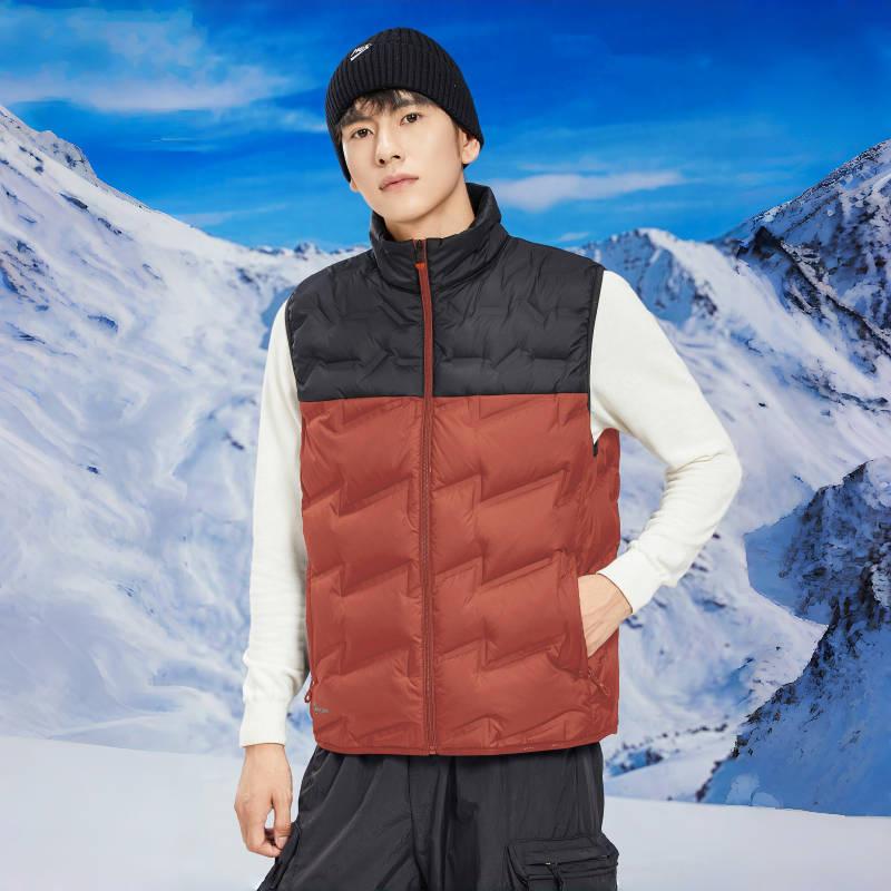 Large size down vest women's high-end white duck down vest men's warm couple vest stand collar autumn and winter class uniform print