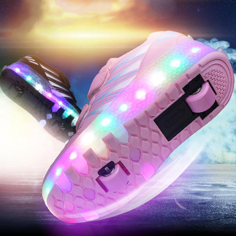 Children's Rechargeable Roller Skates Double Roller Skates Men/Women LED Lighting Shoes Sneakers