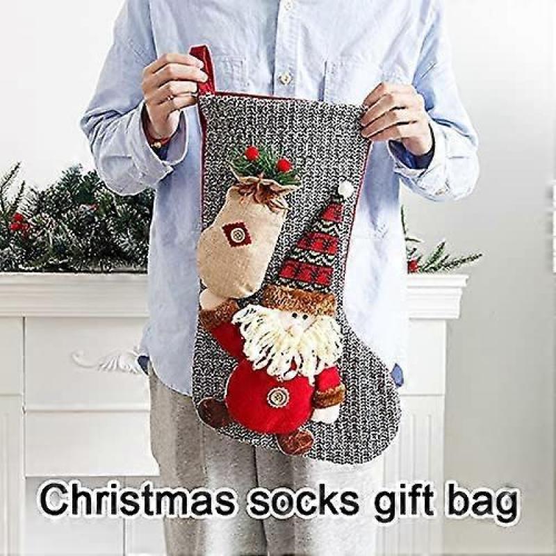 Christmas Stocking, Large Christmas Sock to Hang, Design Santa Claus, Reindeer and Snowmen