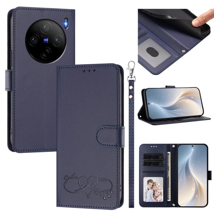 Happy Heart Pattern Magnetic Closure Vegan Leather Phone Case With Wrist Strap For vivo X200 FE