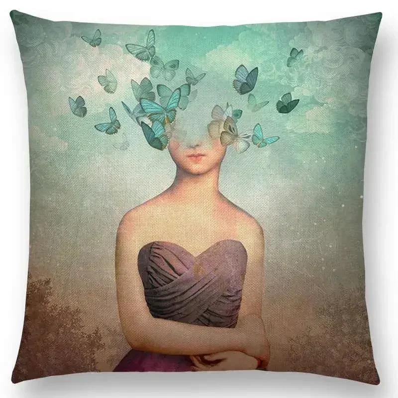 Women Lovely Girl Shakespeare Fantasy Double-Sided Printed Pillow Cover Short Plush Suitable Living Sofas Throw Cushion Cover