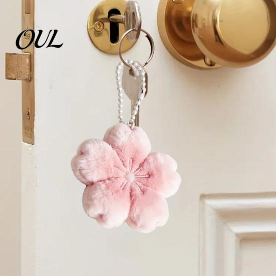Soft Fluffy Keychain 1/2/3Pcs Pendant, Plush Cherry Blossom Design Key Chain, Pink Floral Keyring Style Backpack Holder, Portable Accessory