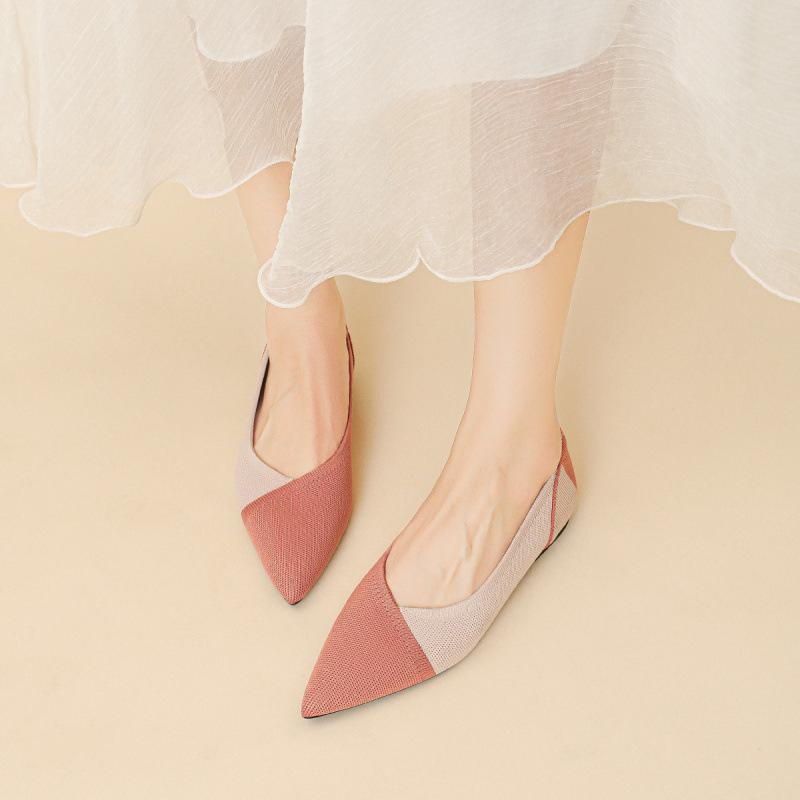 Spring and autumn color matching single shoes pointed Doudou shoes knitted flats casual versatile soft sole pregnant women fly knitting