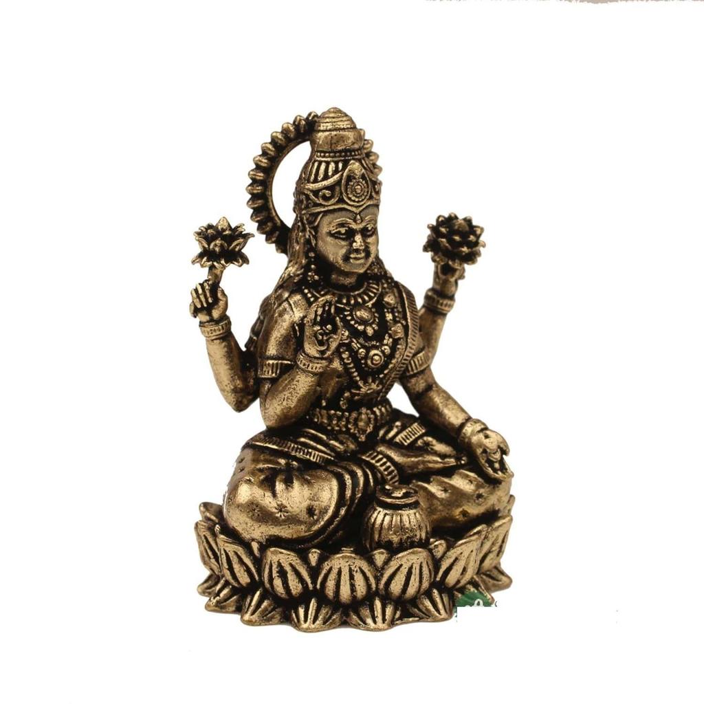 Латунная 2" Статуэтка Богини Маа Лакшми для Дома и Офиса (5x3x2 см,)