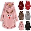 Fashion Winter Irregular Ladies Coat Christmas Embroidery Warm Button Top Plush Loose Cute Cat Ear Jacket Sweater