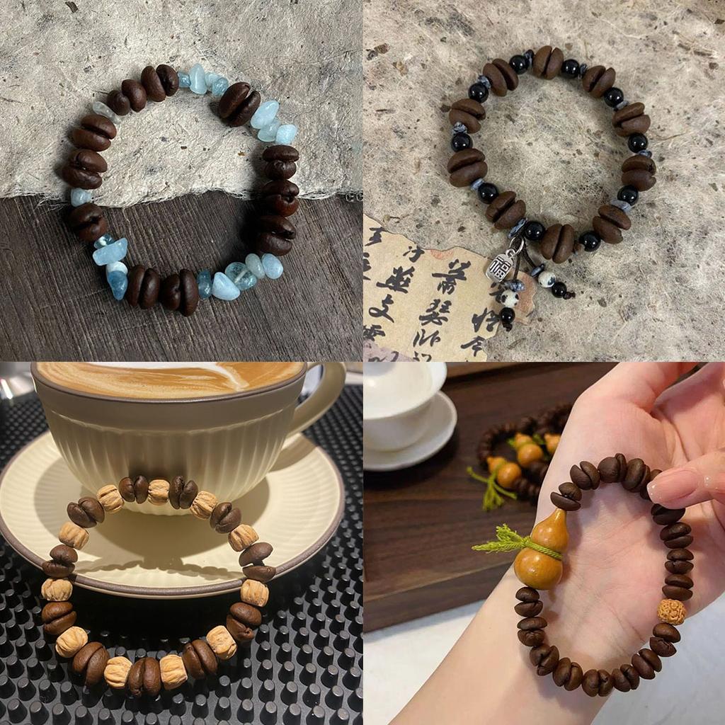 Handmade Natural Coffee Bean Bracelet Elastic Coconut Chip Wood Chip Hand Decoration Bracelet