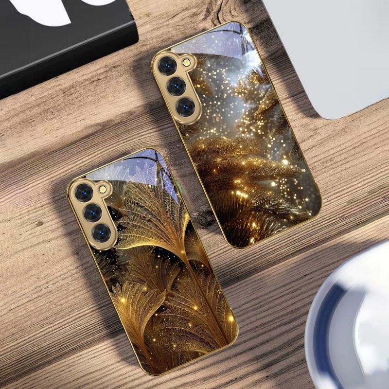 Золотая Игла Арт Чувство Для Samsung Galaxy S26 S20 FE S21 S22 S23 Plus S24 Ultra 25Ultra S21+ S9 S22 S8 Золотой стеклянный чехол для телефона
