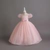 Girls' Puff Sleeve Princess Dress - Long Net Yarn Summer Birthday & Wedding Outfit