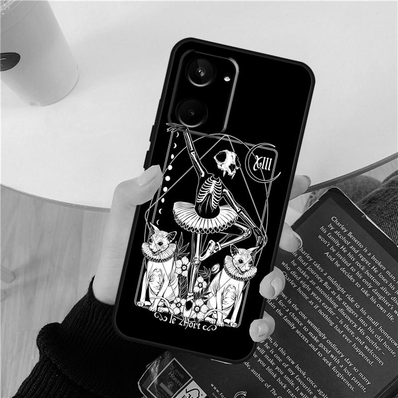 Death Tarot Cat Case For Realme GT 6 6T 5 GT7 Pro 10 11 12 13 14 Pro Plus C53 C51 C21Y C25S C55 C67 C61 C75