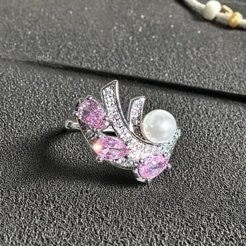 Sweet Pink Diamond Ice Flower Full Of Diamonds Zircon Temperament Flower Opening Ring Niche Design Sense Light Luxury High Sense Ring