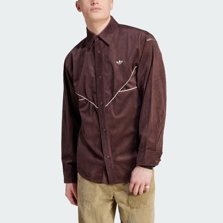 Adidas Originals Embroidered Logo Long Sleeve Sports Shirt Men Tops Dark-Grey Brown II5786