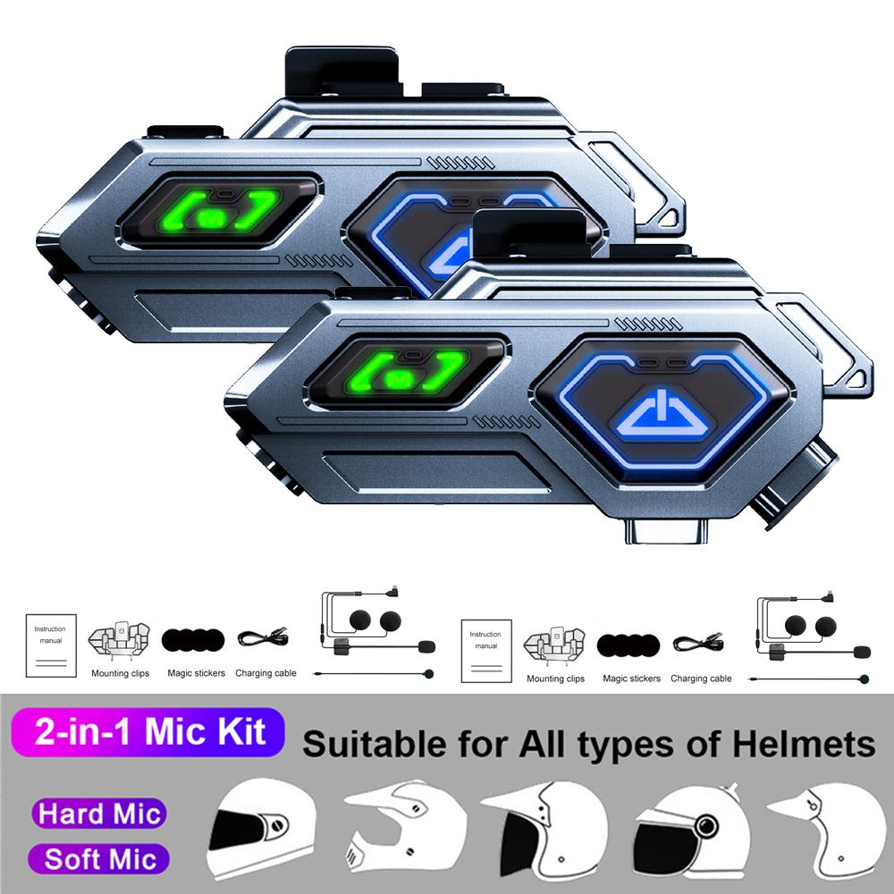 1/2Pcs Motorcycle Helmet Intercom Bluetooth Headset Wireless Interphone Intercomunicador Waterproof Handsfree Call Headphone