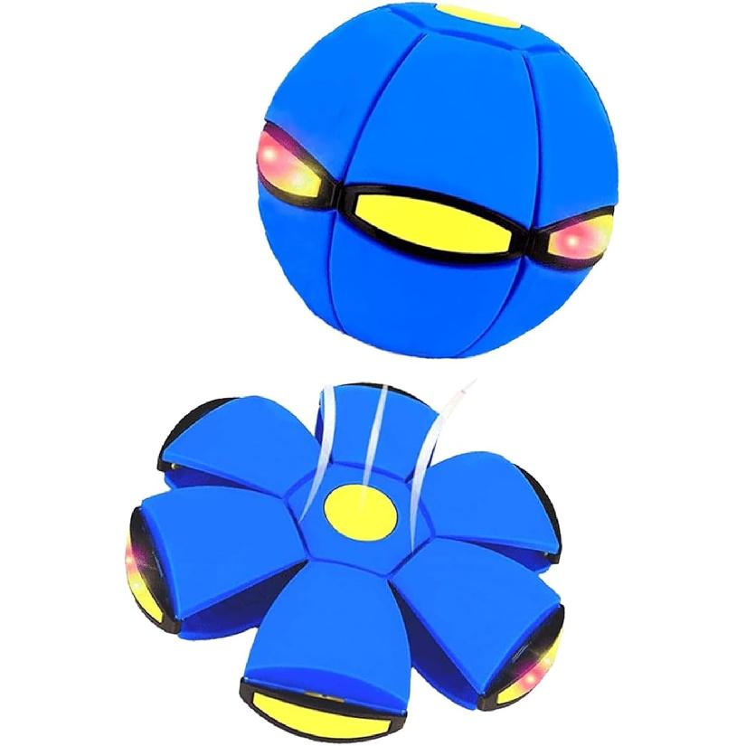 2-in-1 Magic Ball Toy - Transforming LED Bouncing Ball & Flying Saucer with 6 Colorful Lights - Glowing Boomerang Sphere for Outdoor Family Fun and