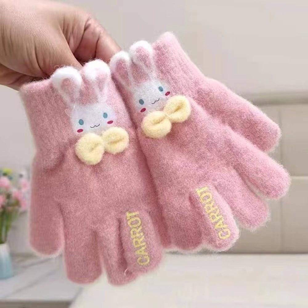 Faux Alpaca Wool Rabbit Bow Knitted Gloves Warm Lining Faux Alpaca Wool Gloves Children