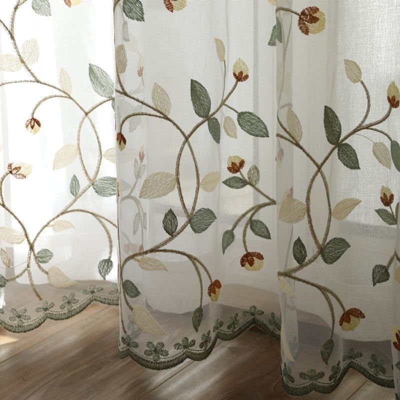 Embroidered Window Yarn Curtain, Embroidered Tulle Curtains, Three-dimensional Embossed Embroidered European Window Yarn Curtains Sheer Curtains