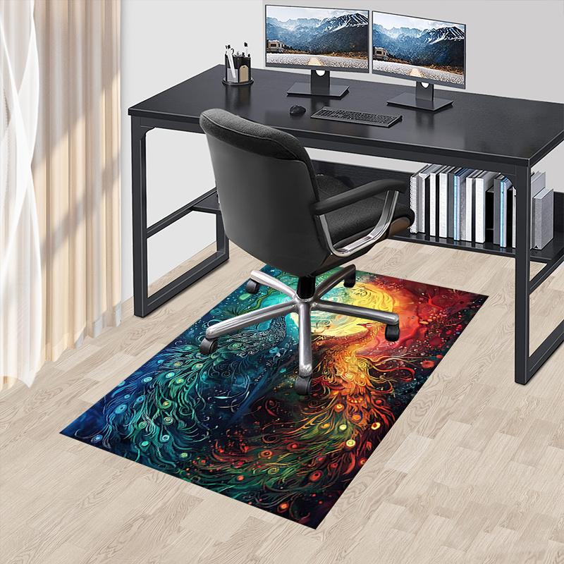 Colorful Peacock Chair Mat: Office Carpet, Oversized Rug for Home Decor, Sofa Mat, Desk Pad Gift Suitable for Bedroom, Living Room, Any Room
