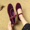 Fashion Velvet Mary Jane Shoes for Women Hand Stitch Casual Streetwear Ballet Flats Pumps Female Solid Color Red Cloth Shoes Loafers