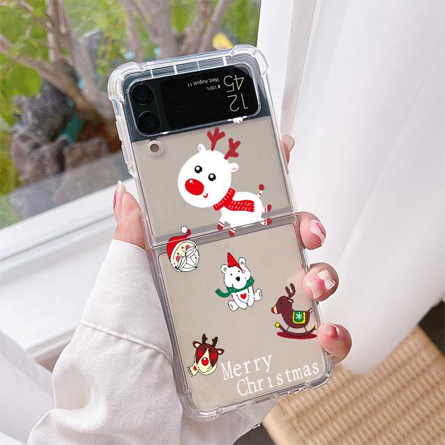 Роскошный чехол для Samsung Galaxy Z Flip 3 4 5G Funda Z Flip3 прозрачный ПК жесткий противоударный чехол для телефона с милой мультяшной куклой Рождество
