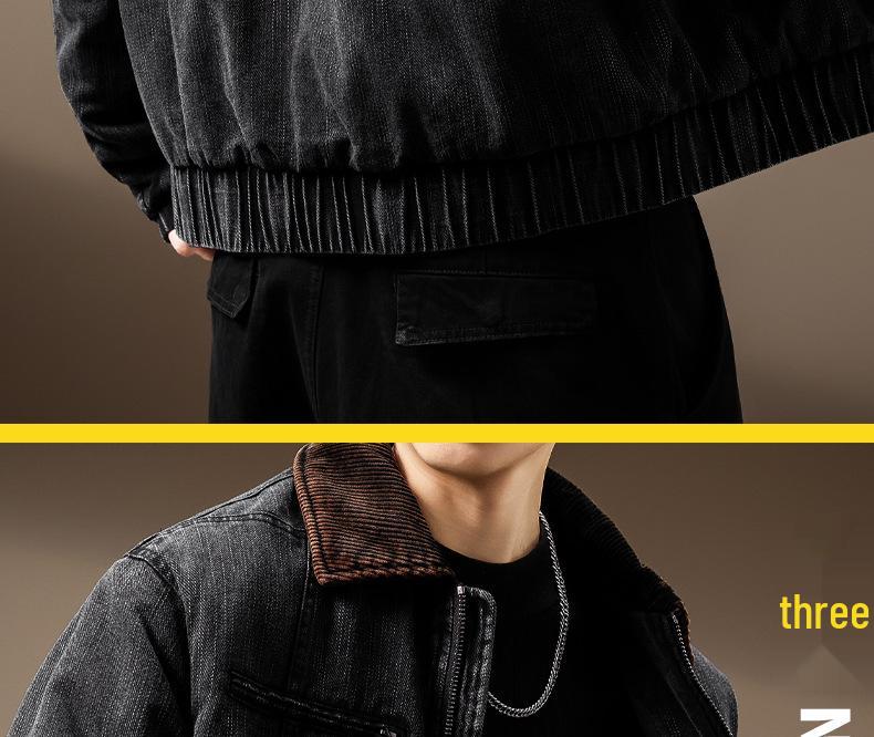 2025 Men's High-End Detroit Denim Workwear Jacket with White Duck Down Filling