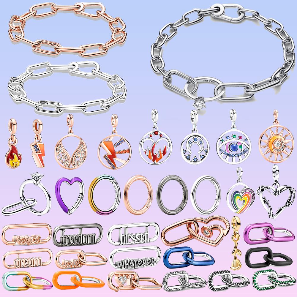 S925 серебряные гвозди в форме сердца, подвески с двойными звеньями, подходят для оригинального браслета ME, ожерелье, ювелирные изделия «сделай сам», для женщин, подарки на день рождения