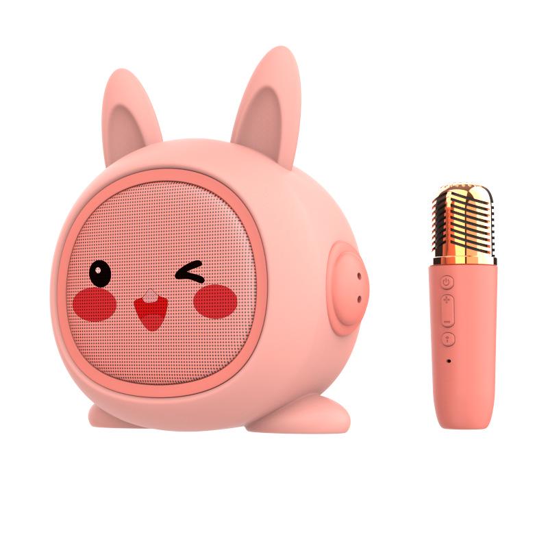 Cartoon K Song Multifunctional Desktop KTV Microphone Speaker with High-Definition Sound, Smile Face, and Cute Ears.