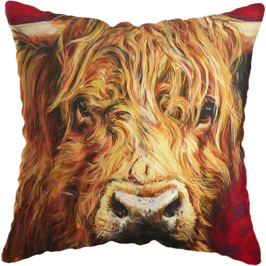 Scottish Highland Cow Yak Animal Doublesided Printed pillow cover Short plush Suitable living rooms sofas throw cushion cover