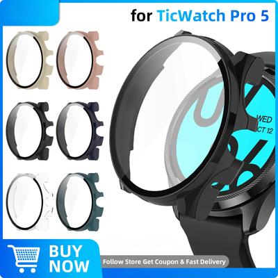 Стекло+Твердый чехол для TicWatch Pro 5 Защитное стекло для экрана Закаленное стекло Всесторонняя защита бампера Чехол-накладка Аксессуары