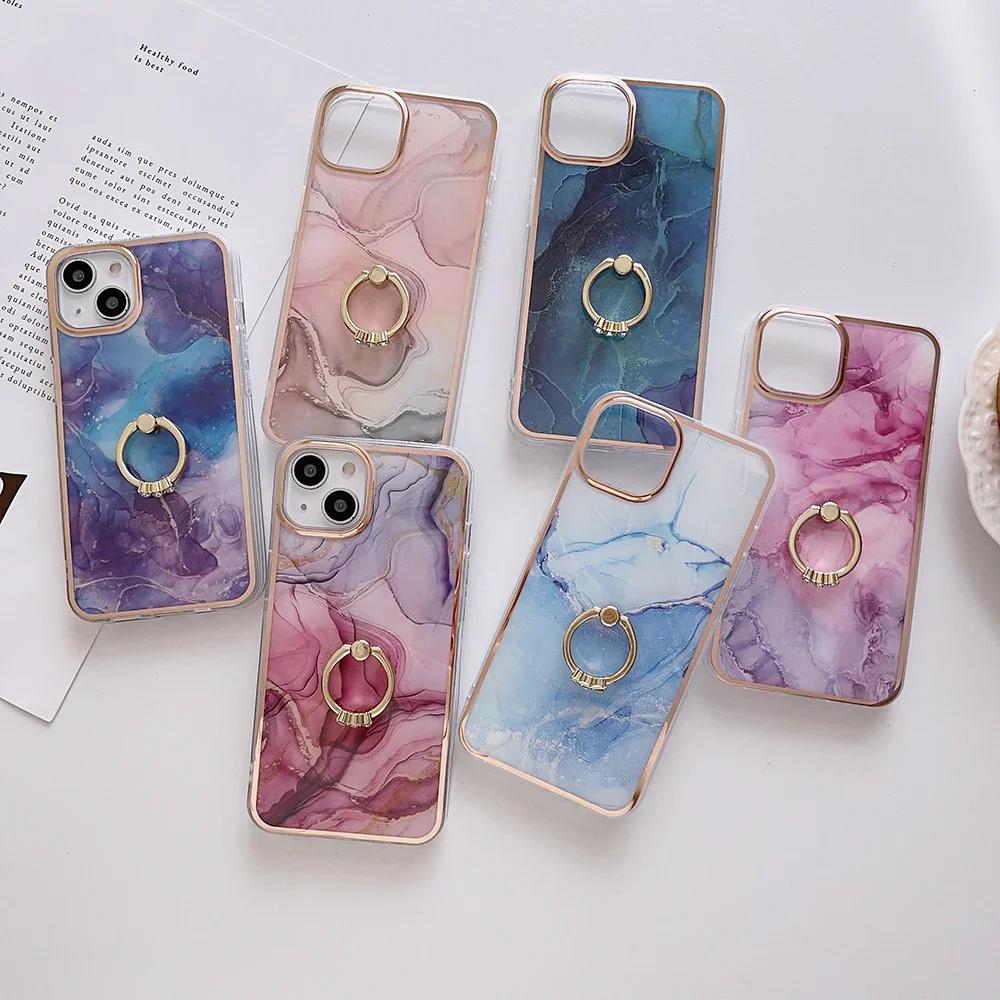 Phone Case For iPhone 16 15 14 Plus 13 Mini 12 11 Pro Max 7 8 SE3 SE 2020 SE2 Protect Cover Ring Holder Slim Fit Back Etui Coque