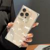 Square Back Tube Protection Clear Case For iPhone 16 ProMax 12 13 15 Plus 14 Pro Max 11 Anti-Oxygen,White Bow Tie Pattern Casing