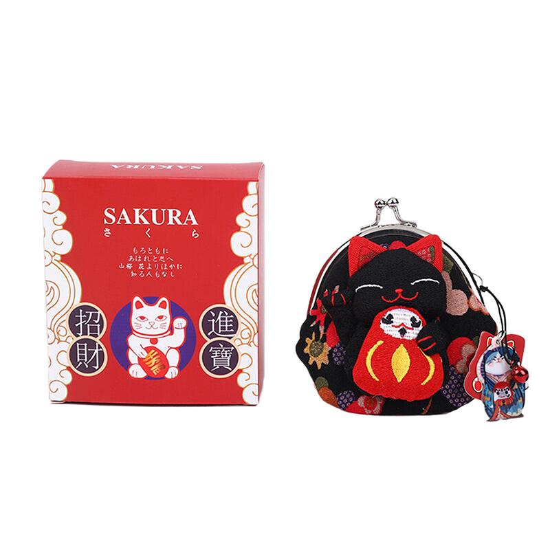 Повседневный кошелек для монет в японском стиле Манеки-неко, кукольные кошельки, кошелек-клатч с кошкой удачи, с цветочным принтом, из ПУ, держатель для карт, для улицы