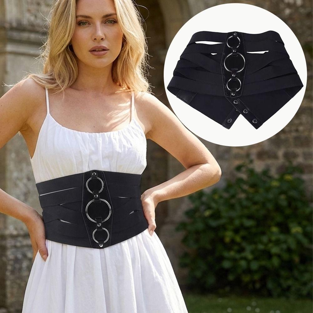 Euro-American Aesthetic Corset Belt Black Waistband Trendy Waist Stretch Cummerbunds Female