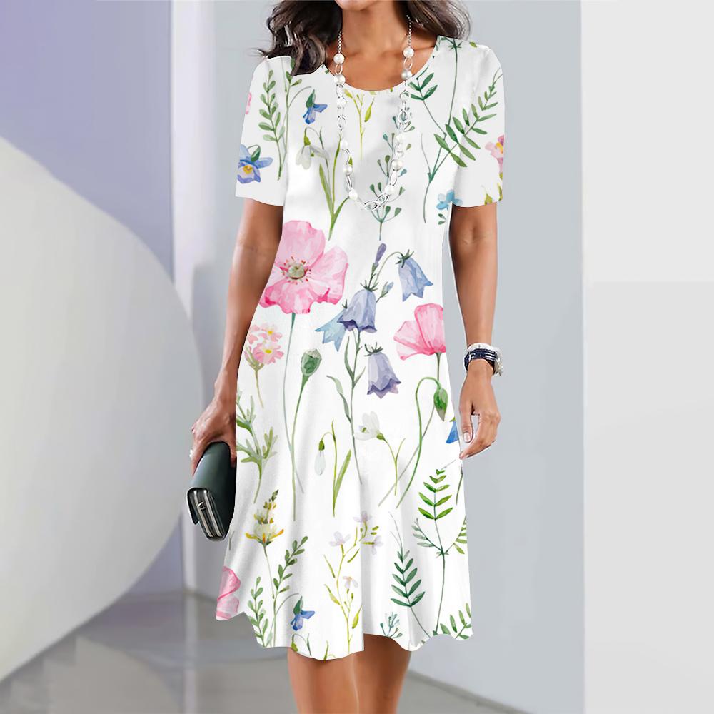 Elegant Women‘S Dress 3d Flowers Print Woman Clothing Casual Fashion A-Line Skirt Summer Oversized Female Beautiful Dresses 2024